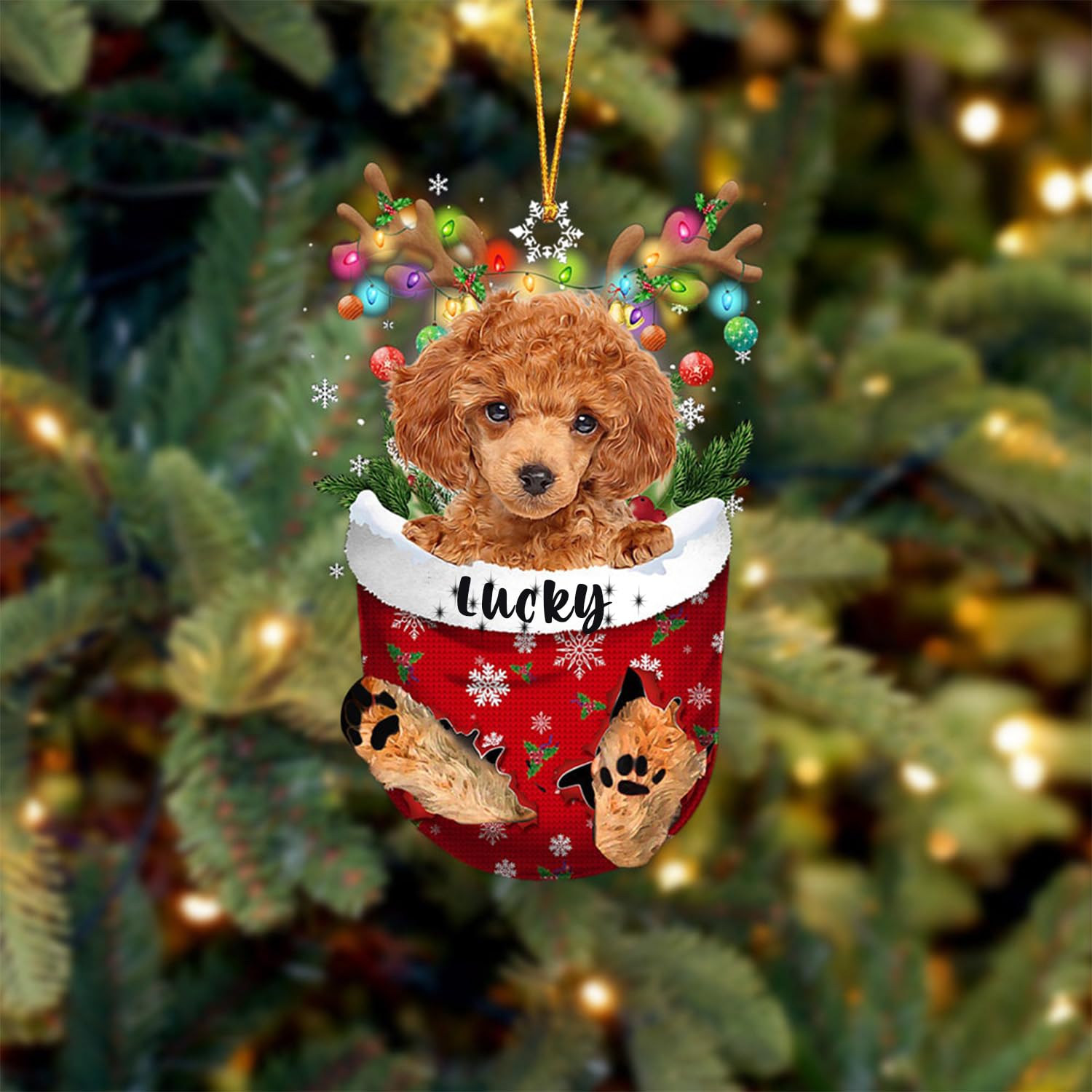 Amazon.com: Red Toy Poodle Christmas Ornament, Poodle in Snow